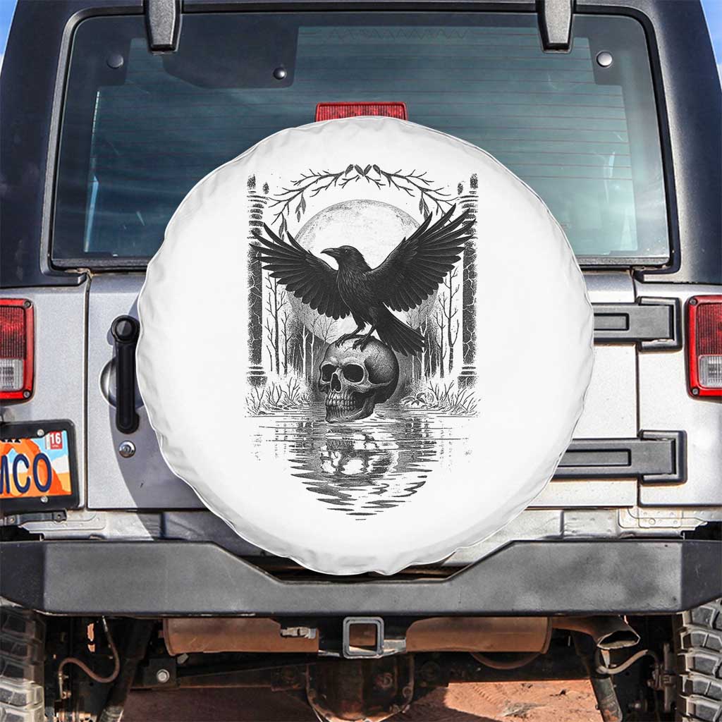 Gothic Raven On Skull With Full Moon Spare Tire Cover - Wonder Print Shop