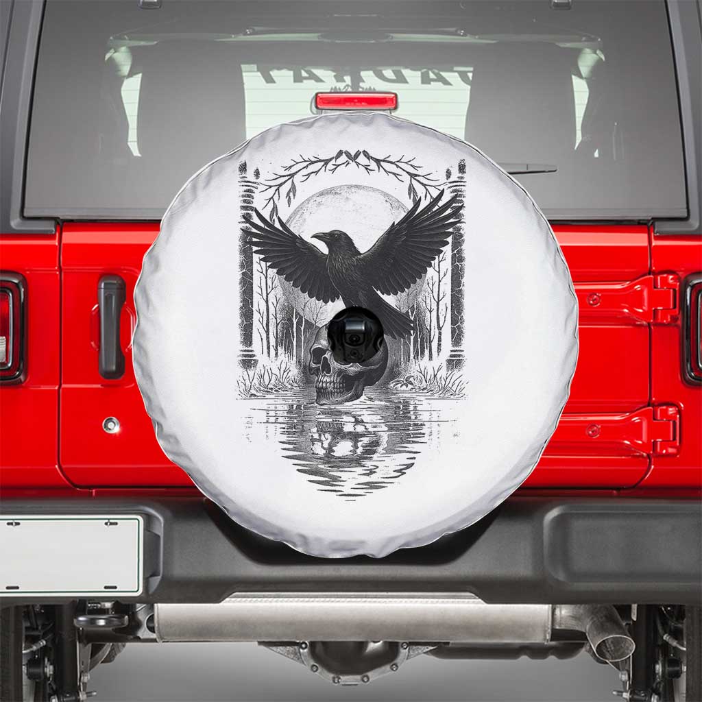Gothic Raven On Skull With Full Moon Spare Tire Cover - Wonder Print Shop