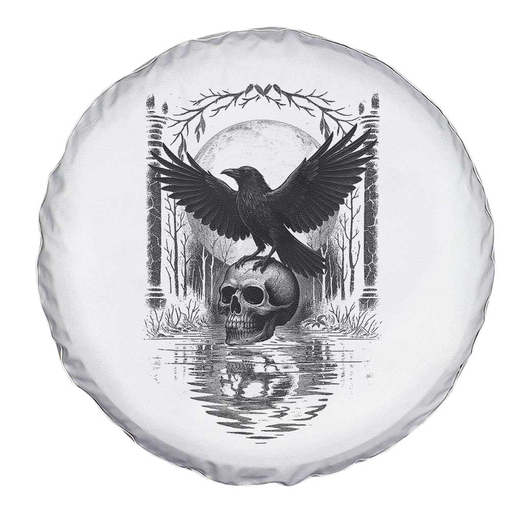 Gothic Raven On Skull With Full Moon Spare Tire Cover - Wonder Print Shop