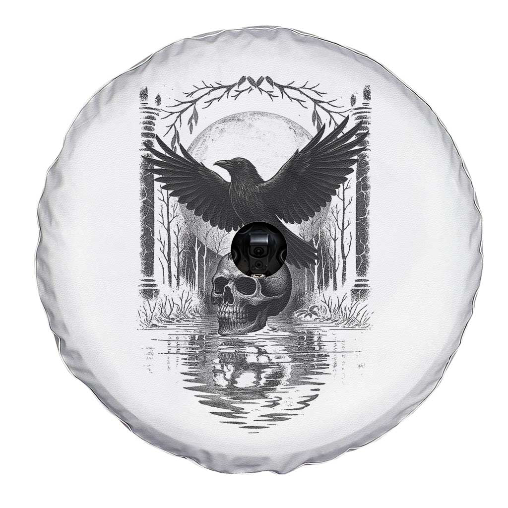Gothic Raven On Skull With Full Moon Spare Tire Cover - Wonder Print Shop