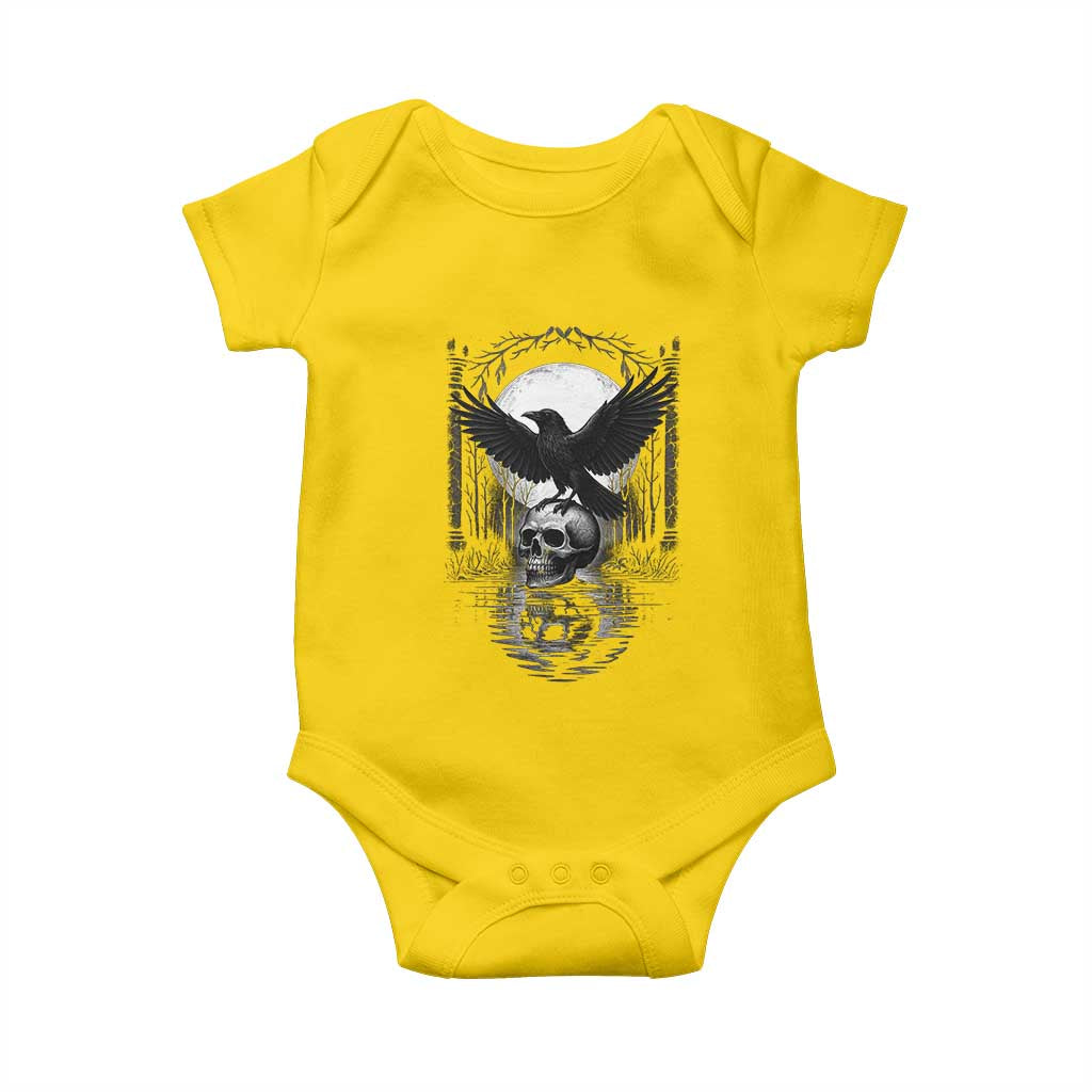 Gothic Raven On Skull With Full Moon Baby Onesie - Wonder Print Shop