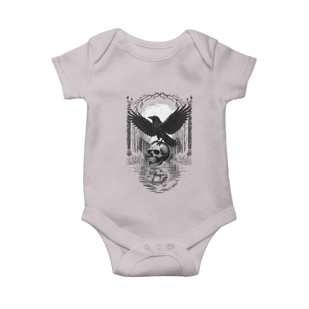 Gothic Raven On Skull With Full Moon Baby Onesie - Wonder Print Shop