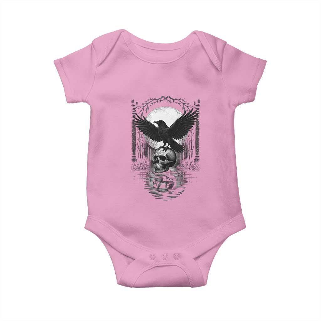 Gothic Raven On Skull With Full Moon Baby Onesie - Wonder Print Shop