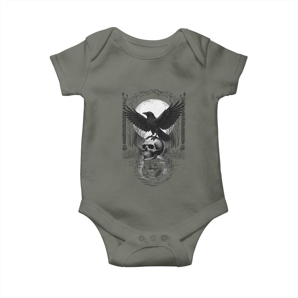 Gothic Raven On Skull With Full Moon Baby Onesie - Wonder Print Shop