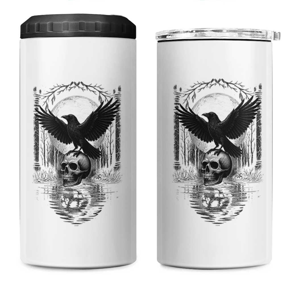 Gothic Raven On Skull With Full Moon 4 in 1 Can Cooler Tumbler