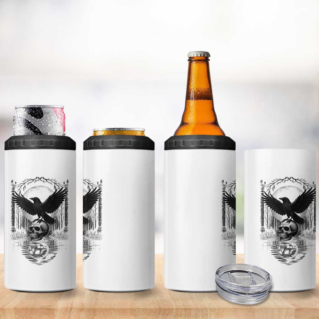 Gothic Raven On Skull With Full Moon 4 in 1 Can Cooler Tumbler