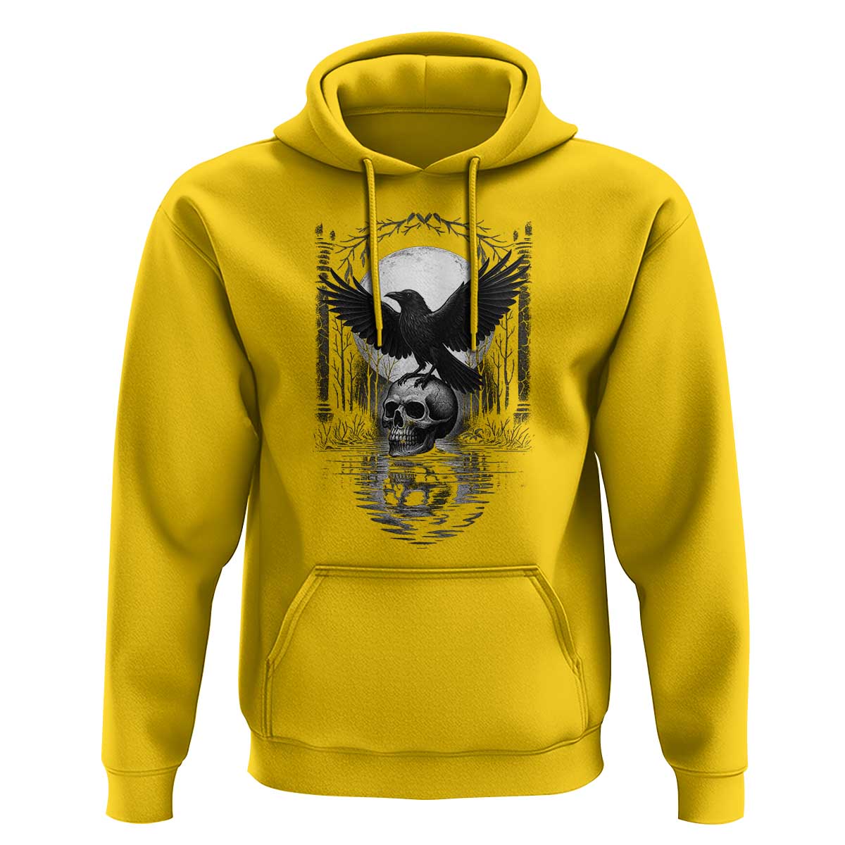 Gothic Raven On Skull With Full Moon Hoodie - Wonder Print Shop