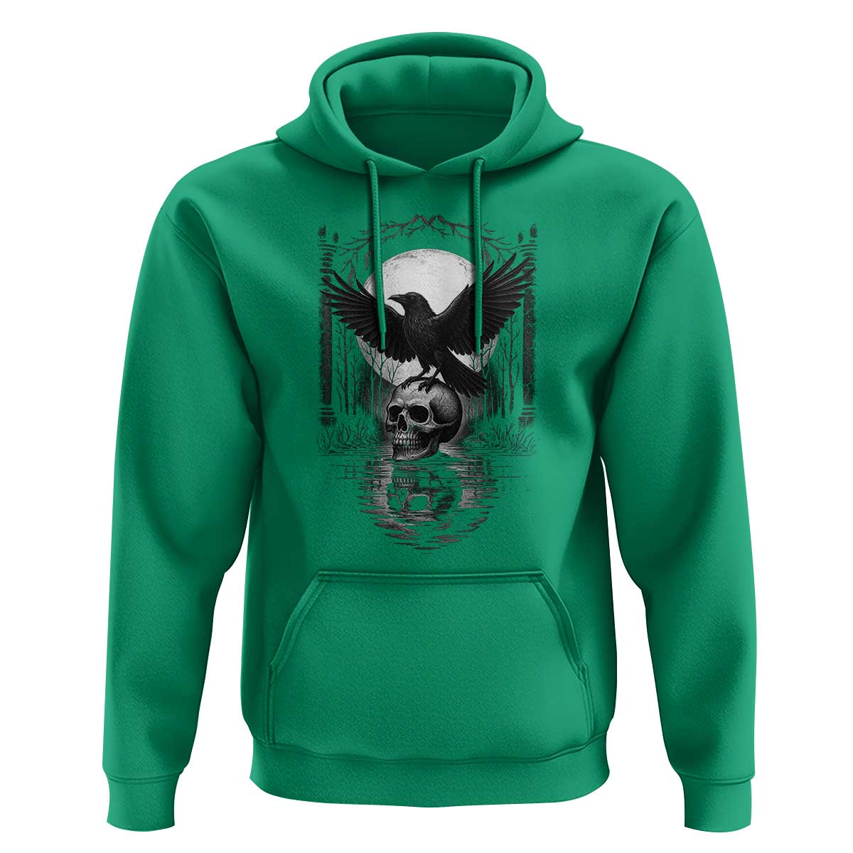 Gothic Raven On Skull With Full Moon Hoodie - Wonder Print Shop