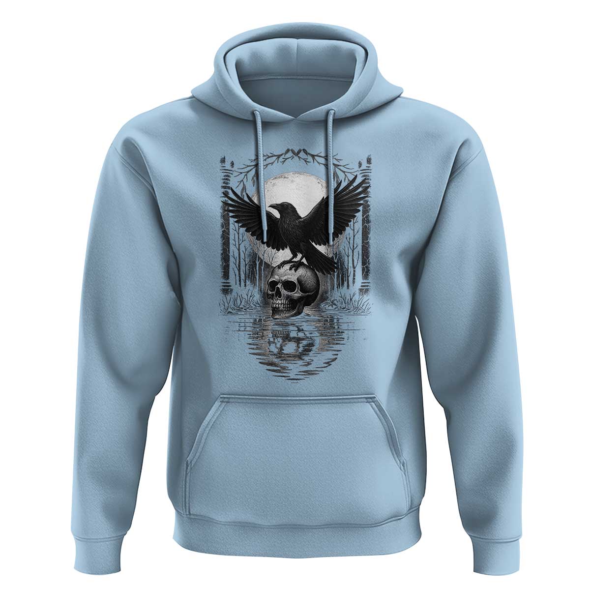 Gothic Raven On Skull With Full Moon Hoodie - Wonder Print Shop