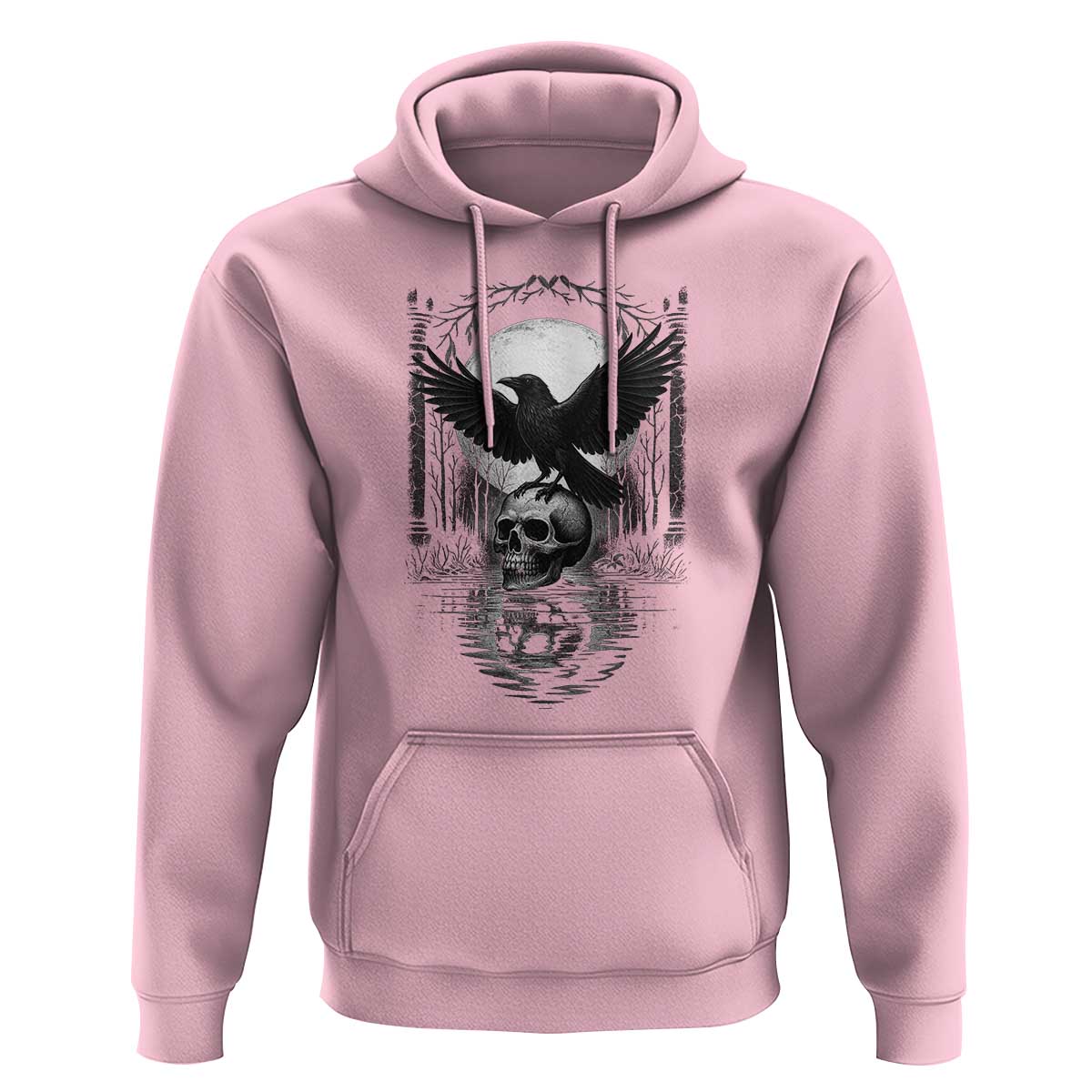 Gothic Raven On Skull With Full Moon Hoodie - Wonder Print Shop
