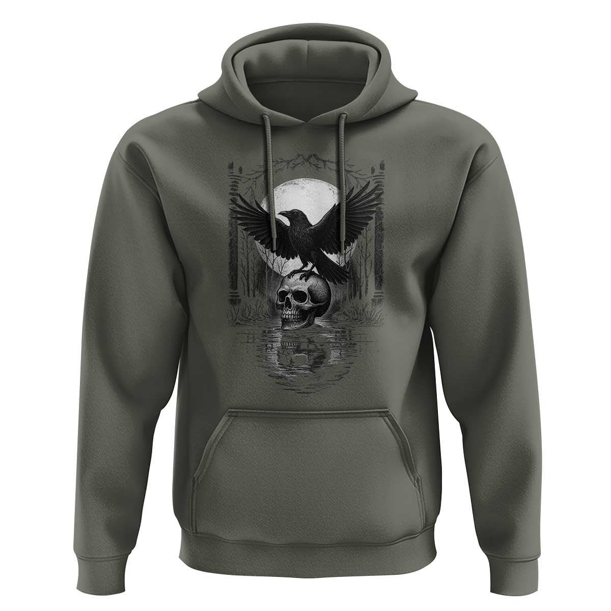 Gothic Raven On Skull With Full Moon Hoodie - Wonder Print Shop