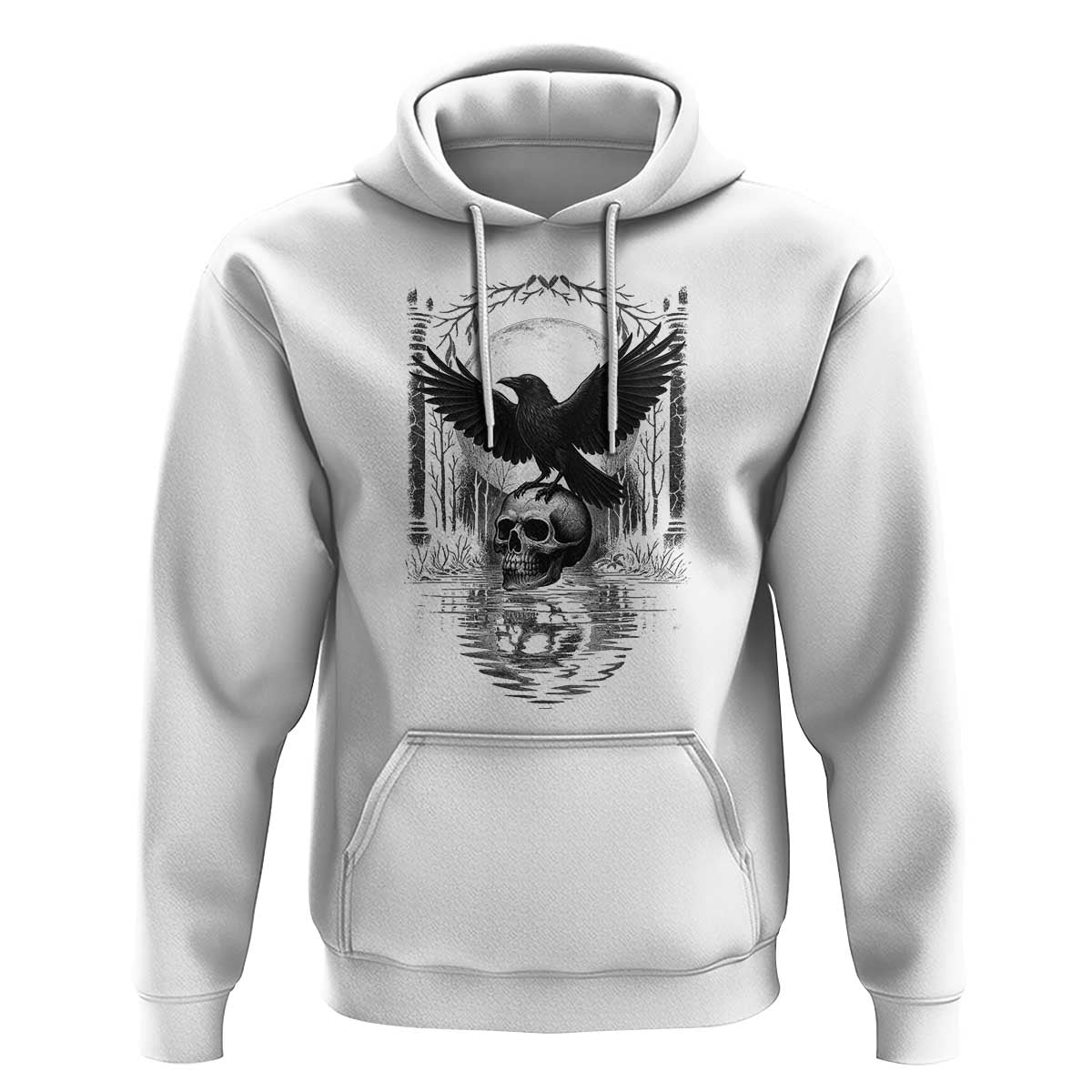 Gothic Raven On Skull With Full Moon Hoodie - Wonder Print Shop