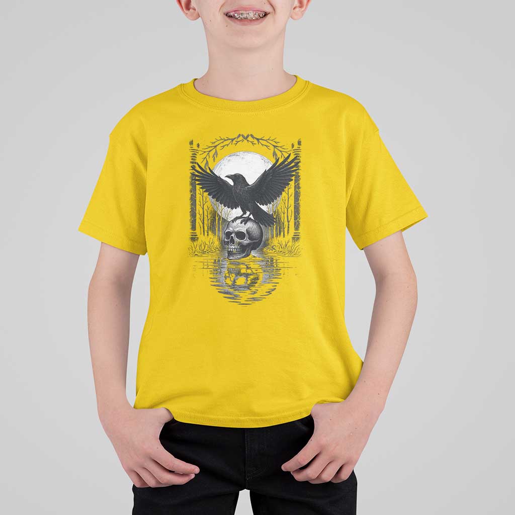 Gothic Raven On Skull With Full Moon T Shirt For Kid - Wonder Print Shop