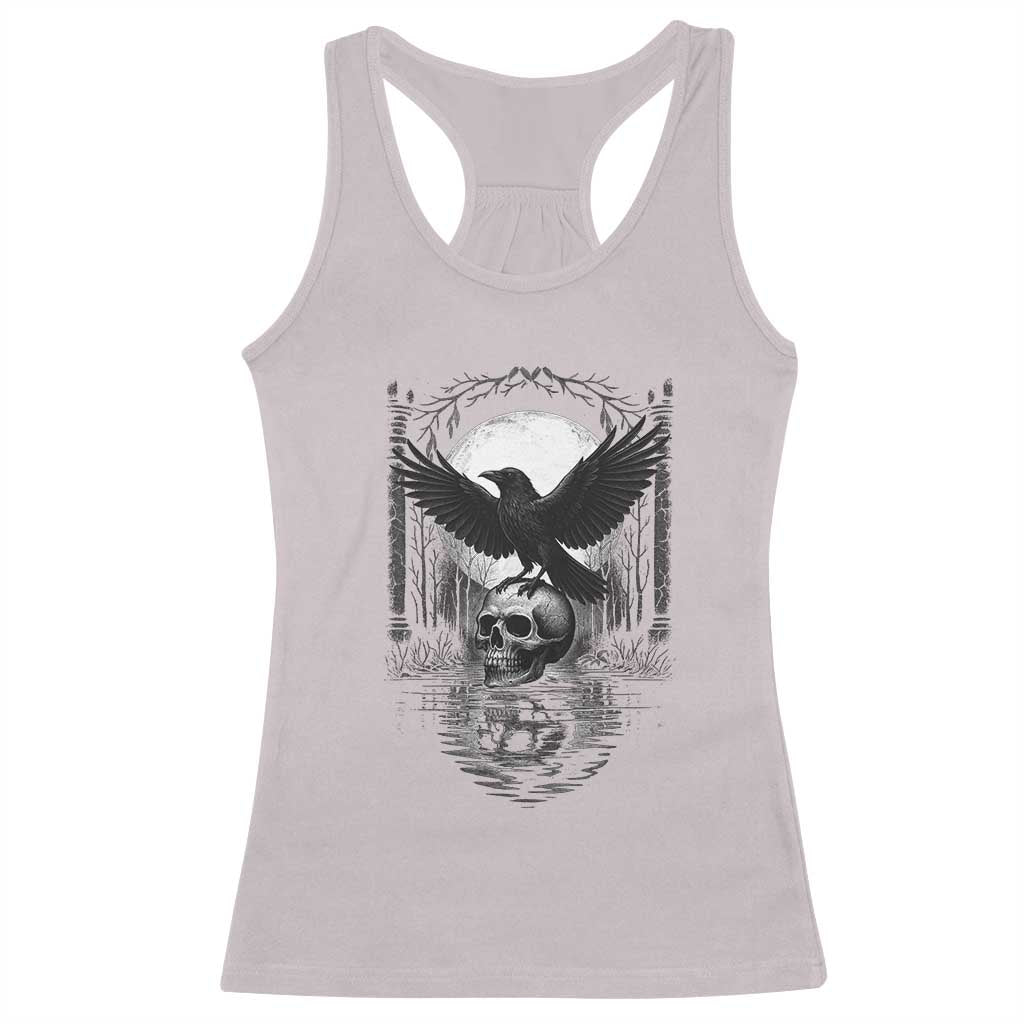 Gothic Raven On Skull With Full Moon Racerback Tank Top - Wonder Print Shop