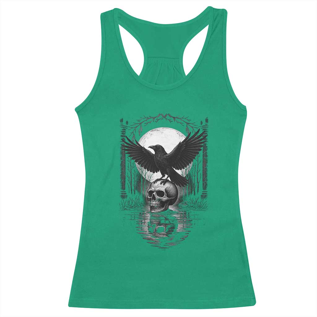Gothic Raven On Skull With Full Moon Racerback Tank Top - Wonder Print Shop
