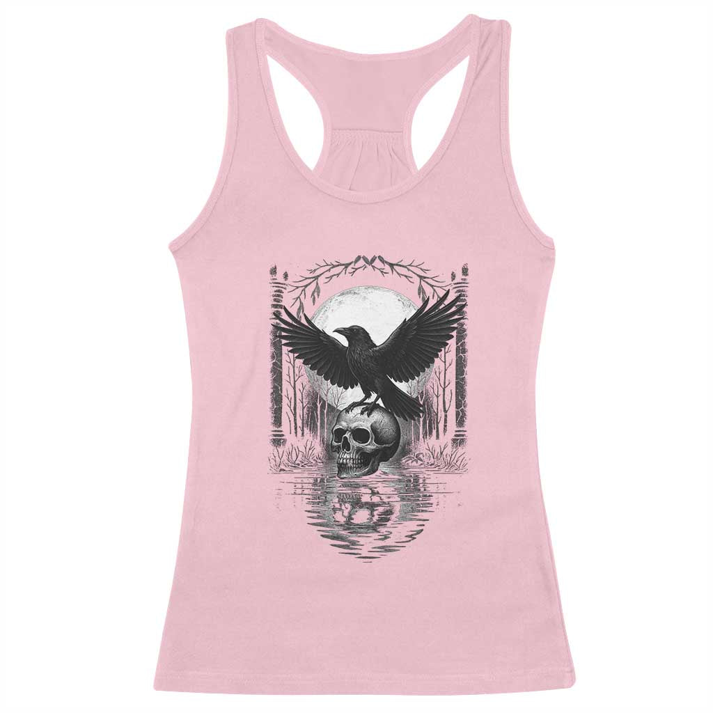 Gothic Raven On Skull With Full Moon Racerback Tank Top - Wonder Print Shop