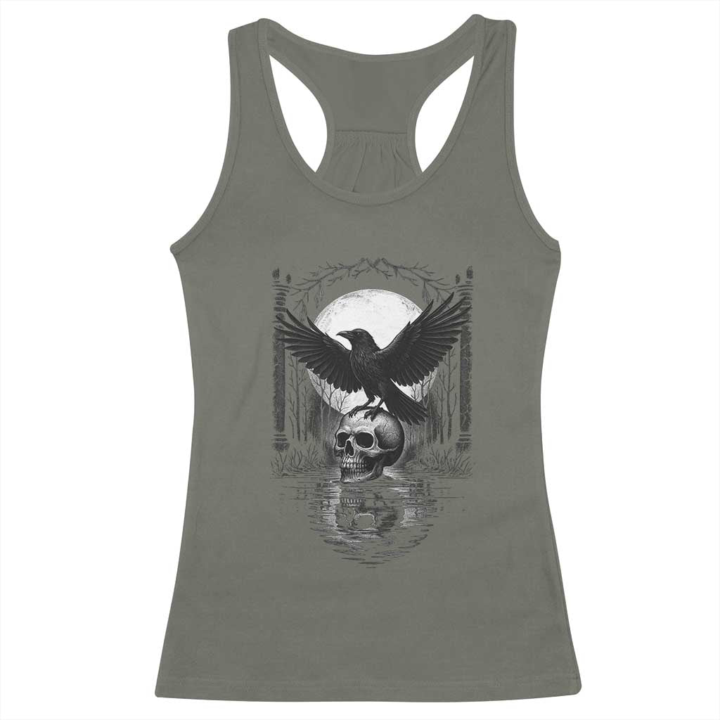 Gothic Raven On Skull With Full Moon Racerback Tank Top - Wonder Print Shop