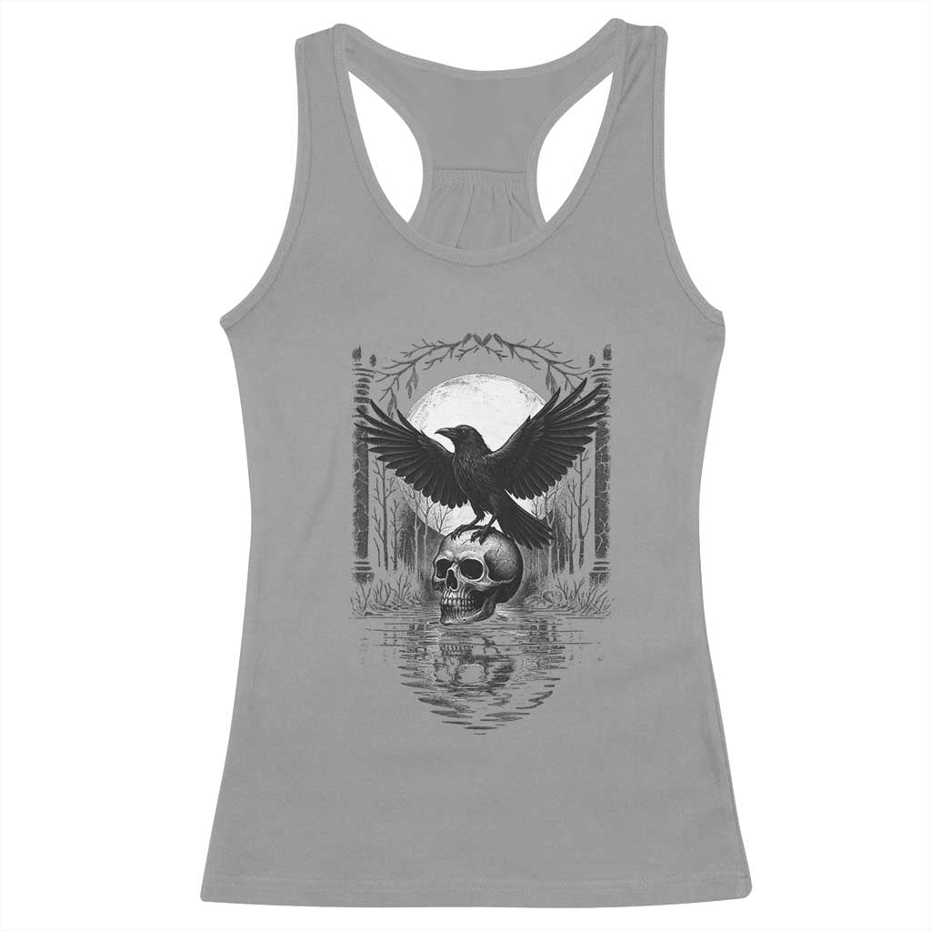 Gothic Raven On Skull With Full Moon Racerback Tank Top - Wonder Print Shop