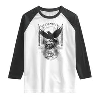 Gothic Raven On Skull With Full Moon Raglan Shirt - Wonder Print Shop