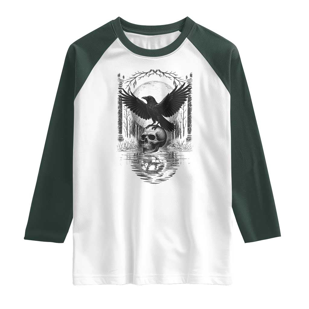Gothic Raven On Skull With Full Moon Raglan Shirt - Wonder Print Shop