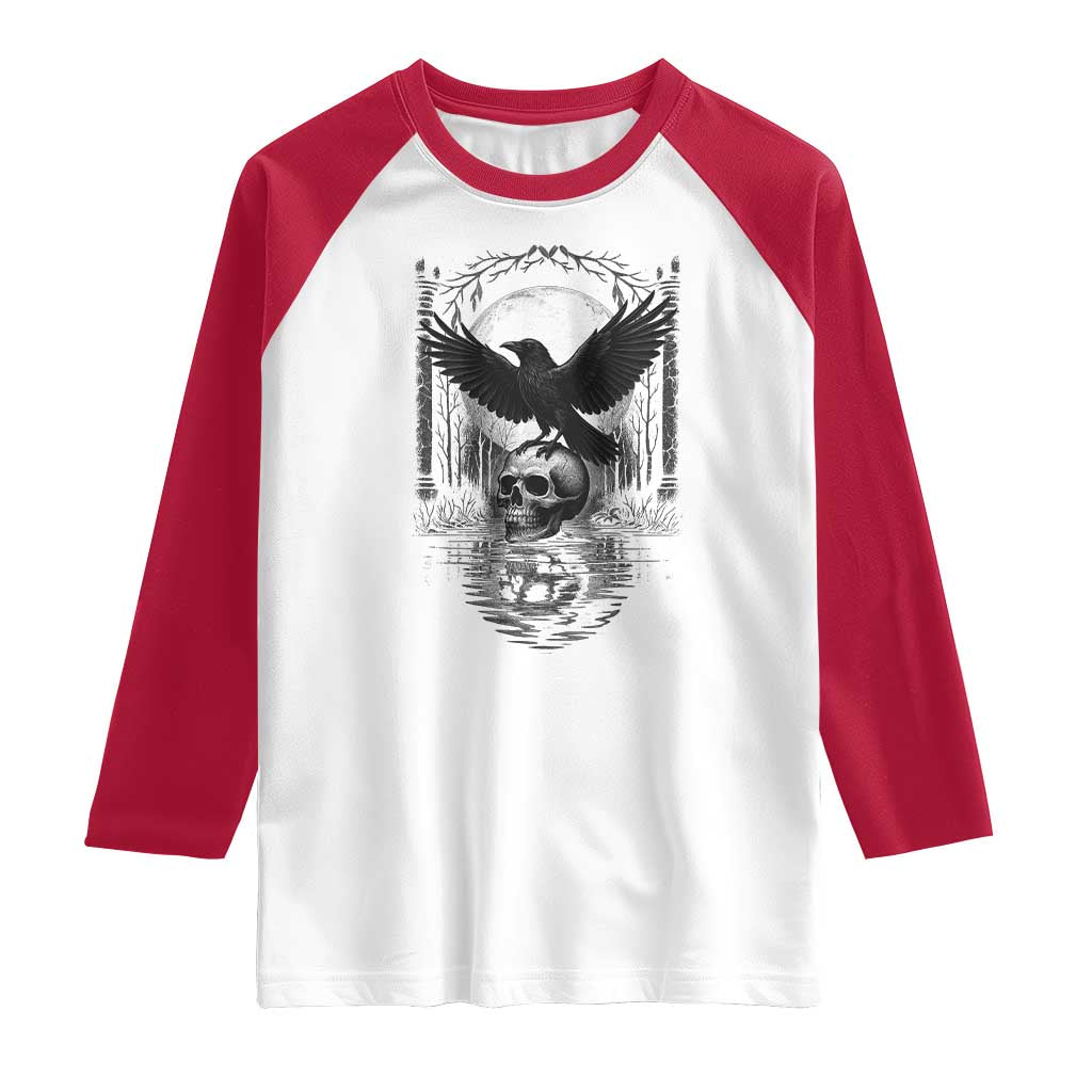 Gothic Raven On Skull With Full Moon Raglan Shirt - Wonder Print Shop