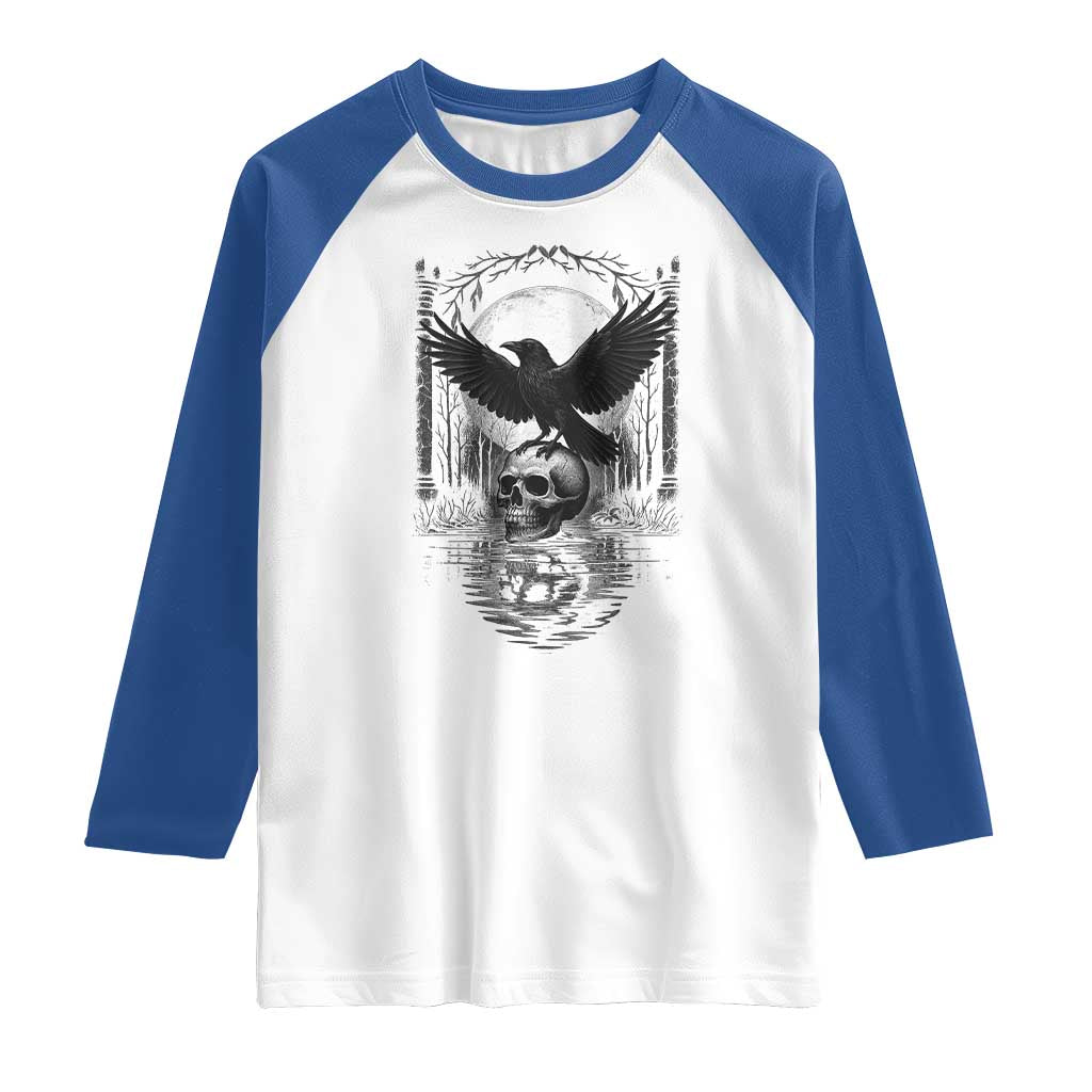 Gothic Raven On Skull With Full Moon Raglan Shirt - Wonder Print Shop