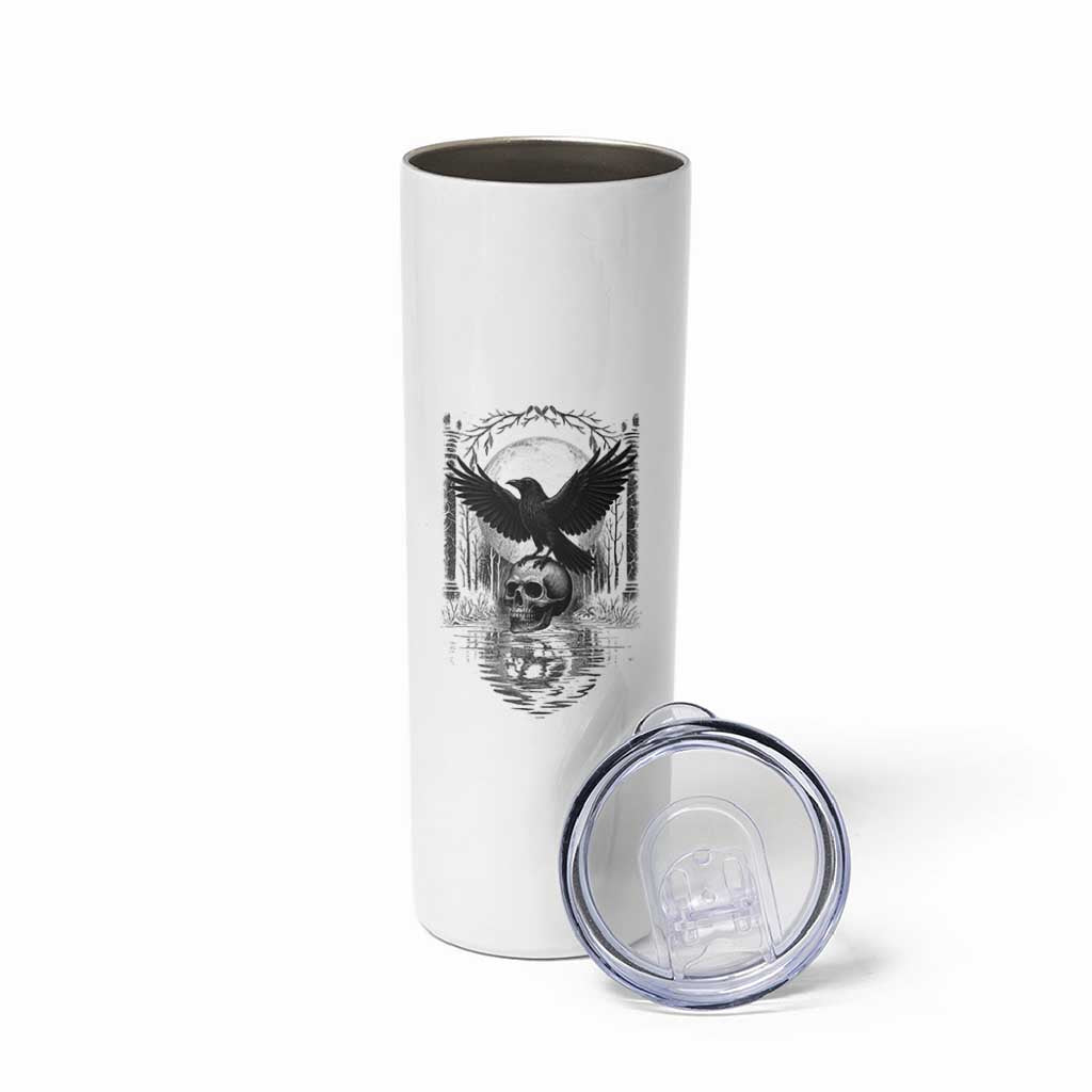 Gothic Raven On Skull With Full Moon Skinny Tumbler