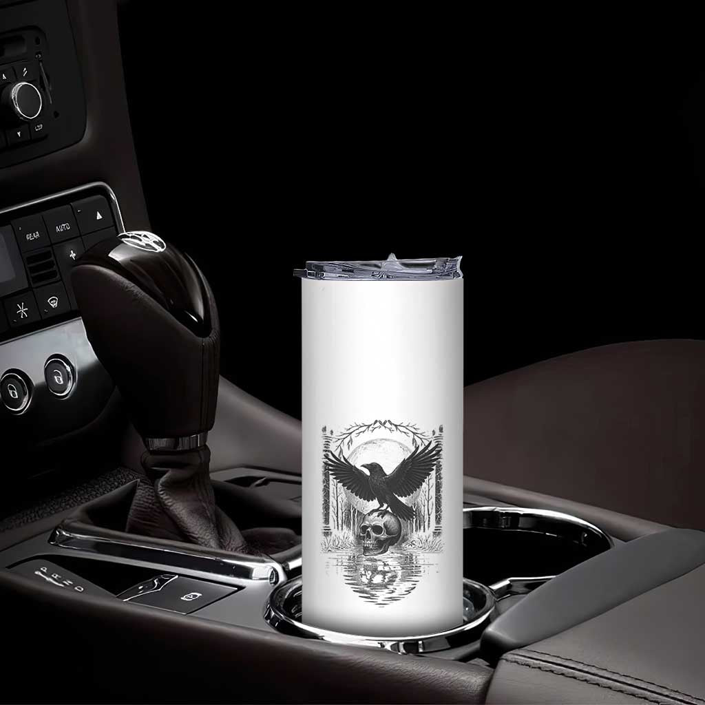 Gothic Raven On Skull With Full Moon Skinny Tumbler