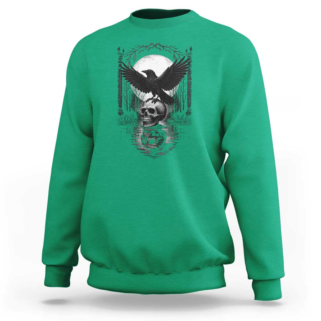 Gothic Raven On Skull With Full Moon Sweatshirt - Wonder Print Shop