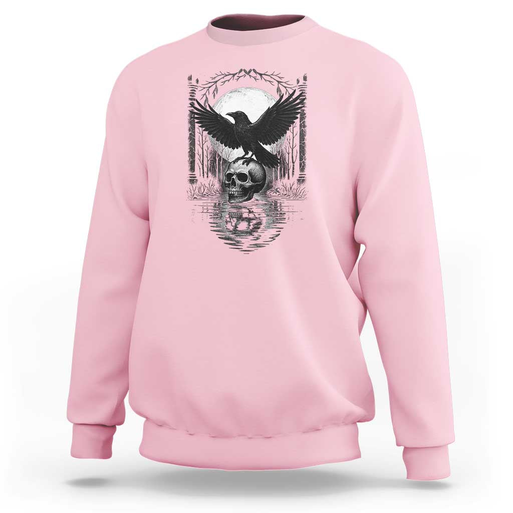 Gothic Raven On Skull With Full Moon Sweatshirt - Wonder Print Shop