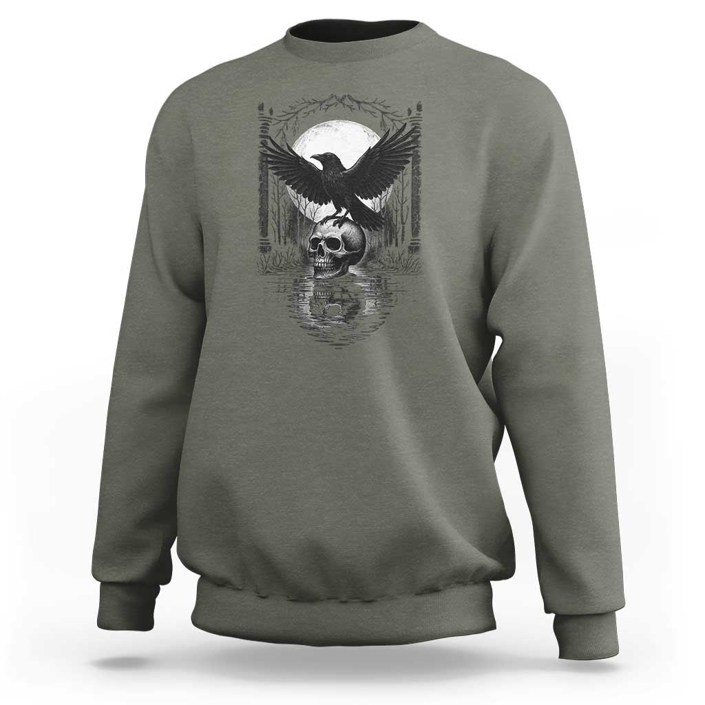 Gothic Raven On Skull With Full Moon Sweatshirt - Wonder Print Shop