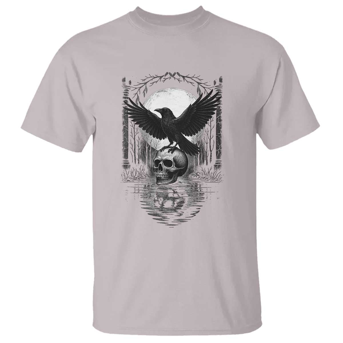Gothic Raven On Skull With Full Moon T Shirt - Wonder Print Shop