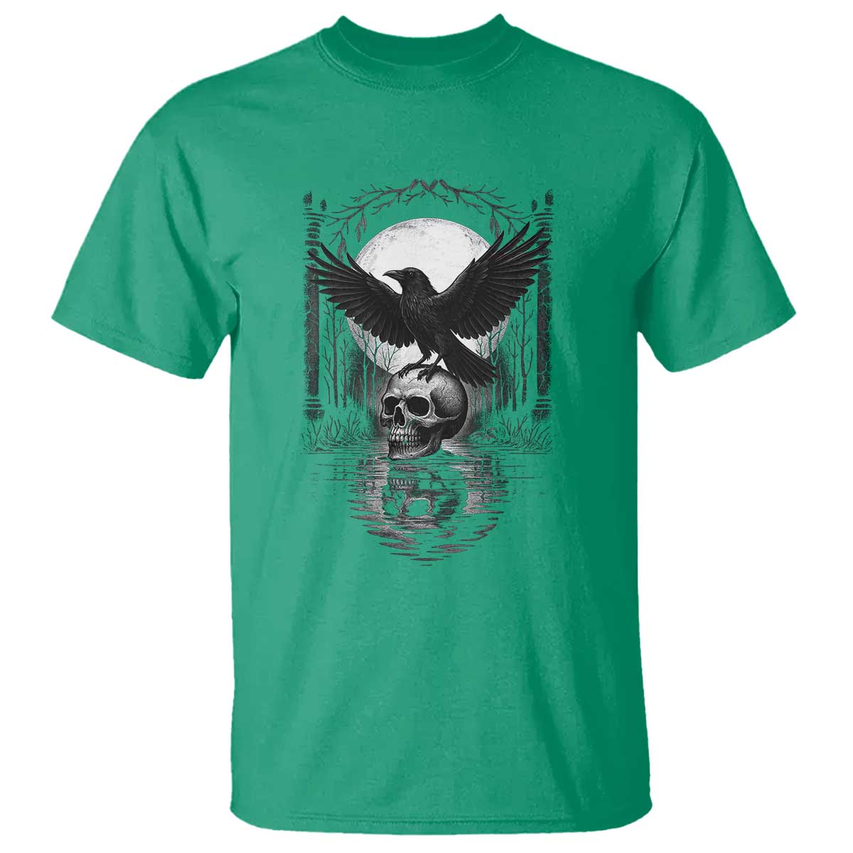Gothic Raven On Skull With Full Moon T Shirt - Wonder Print Shop