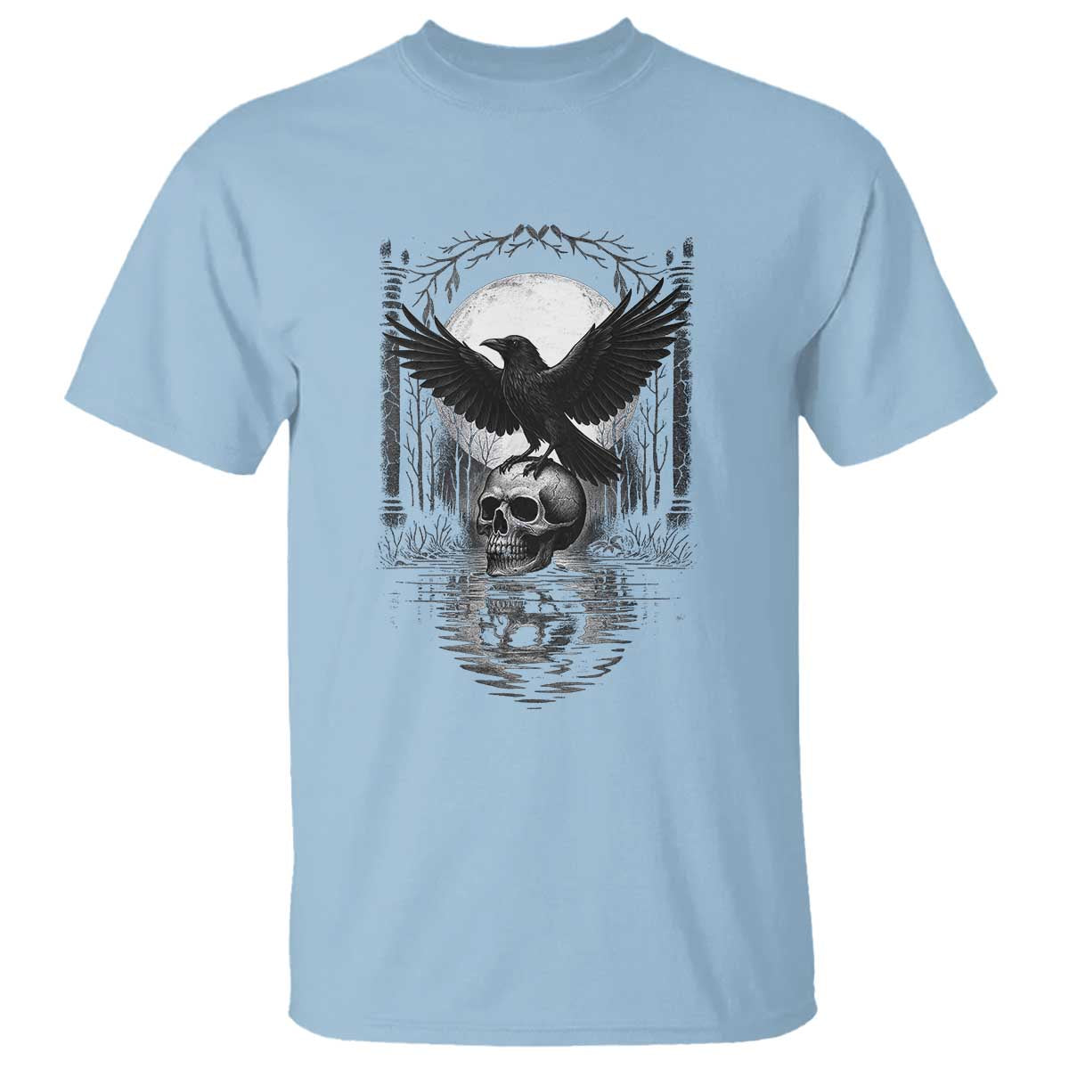 Gothic Raven On Skull With Full Moon T Shirt - Wonder Print Shop