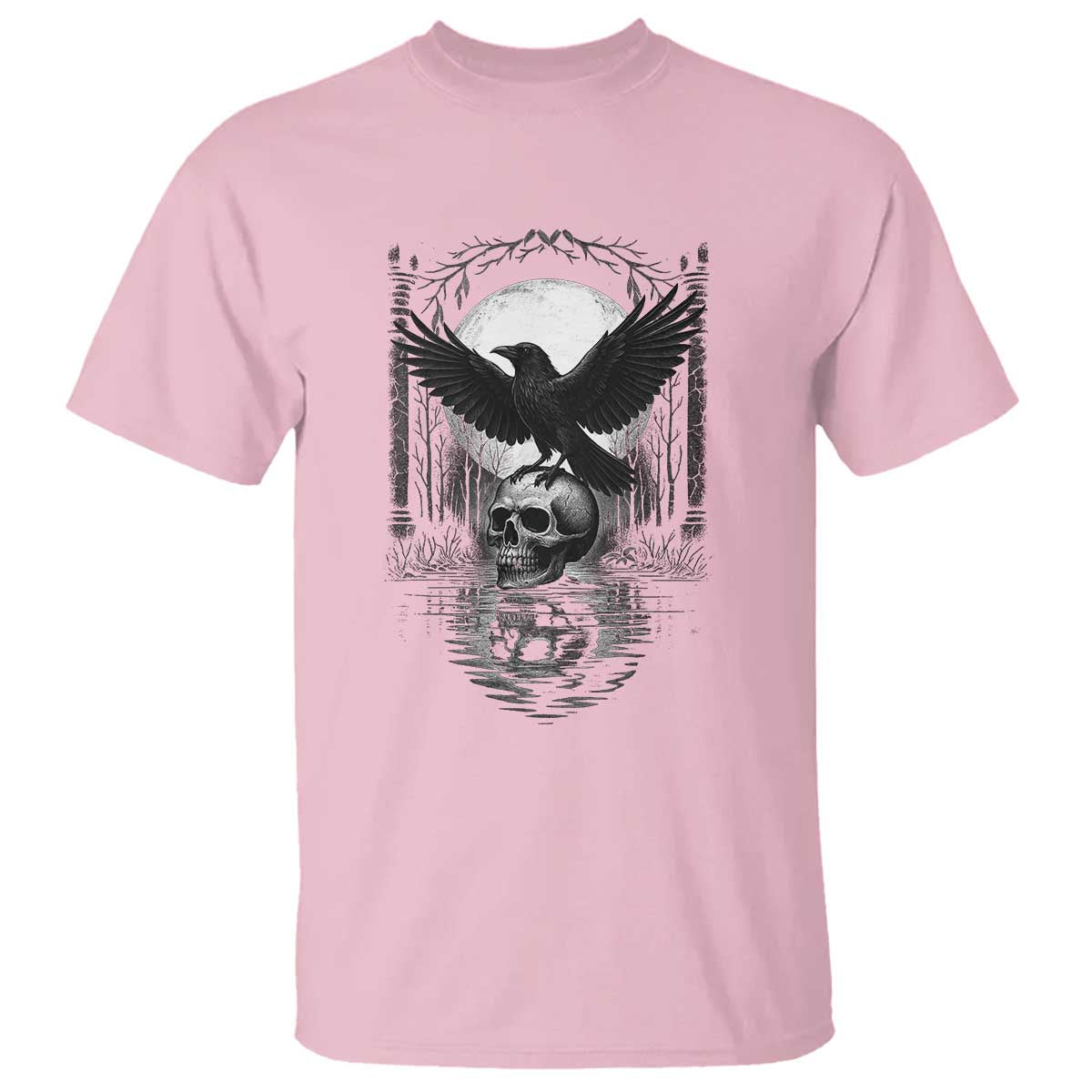 Gothic Raven On Skull With Full Moon T Shirt - Wonder Print Shop