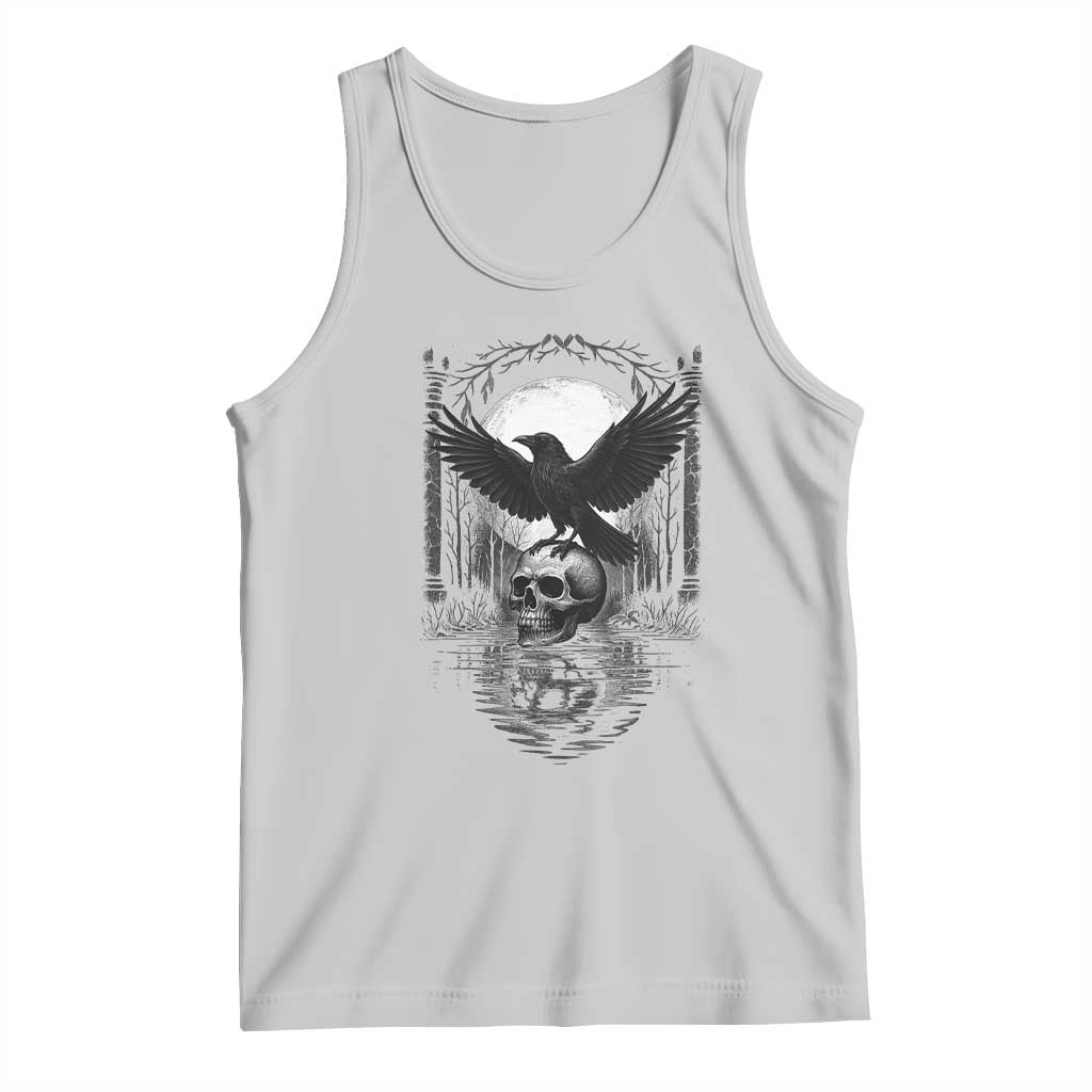 Gothic Raven On Skull With Full Moon Tank Top - Wonder Print Shop