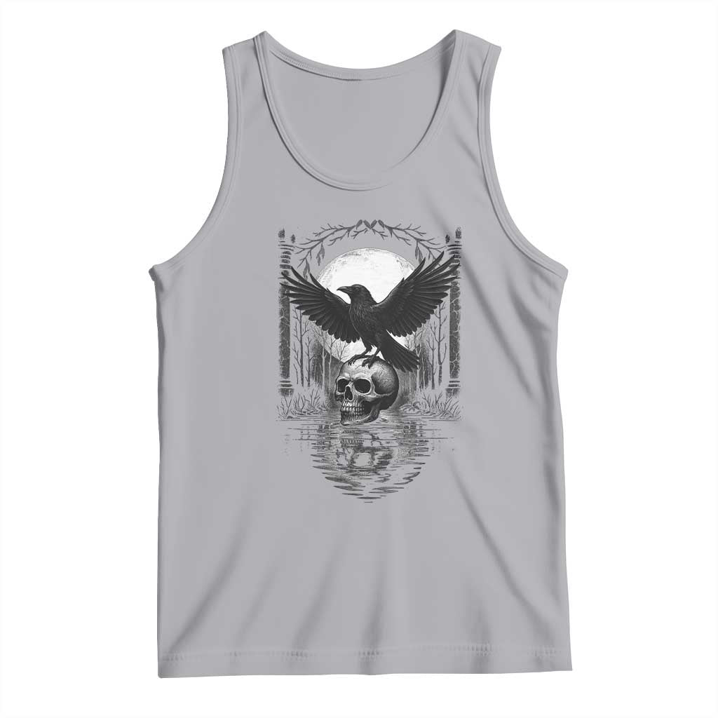 Gothic Raven On Skull With Full Moon Tank Top - Wonder Print Shop