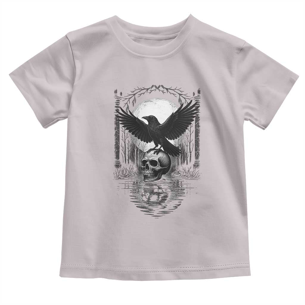 Gothic Raven On Skull With Full Moon Toddler T Shirt - Wonder Print Shop