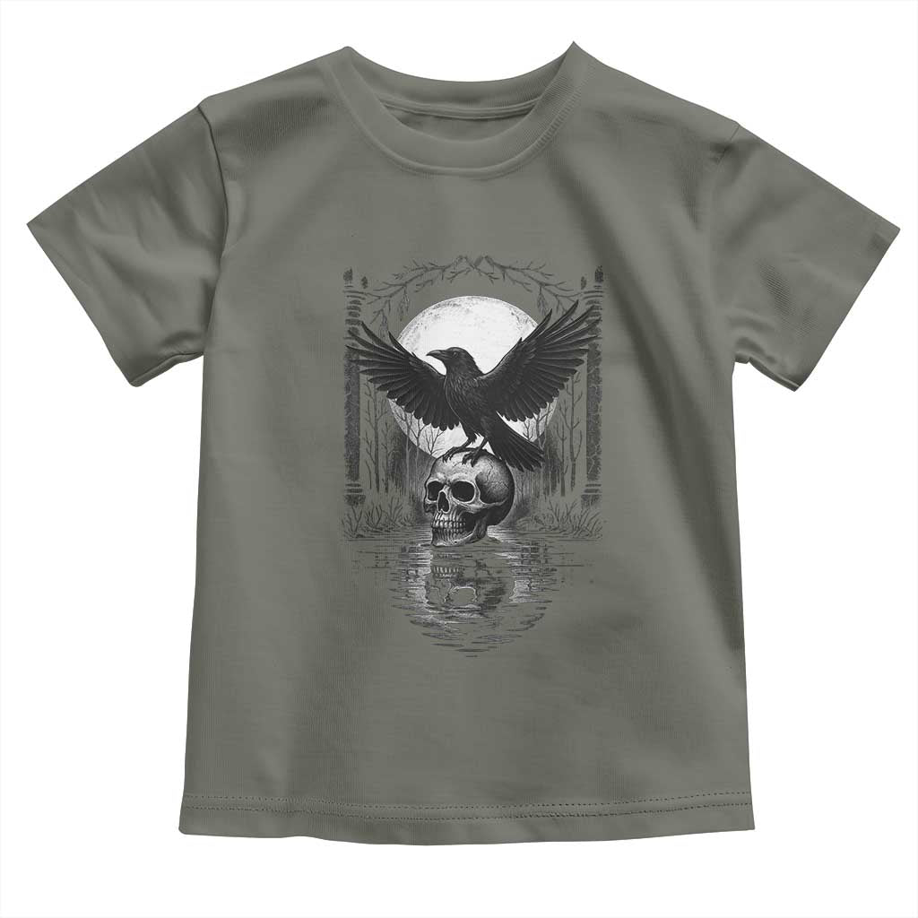 Gothic Raven On Skull With Full Moon Toddler T Shirt - Wonder Print Shop
