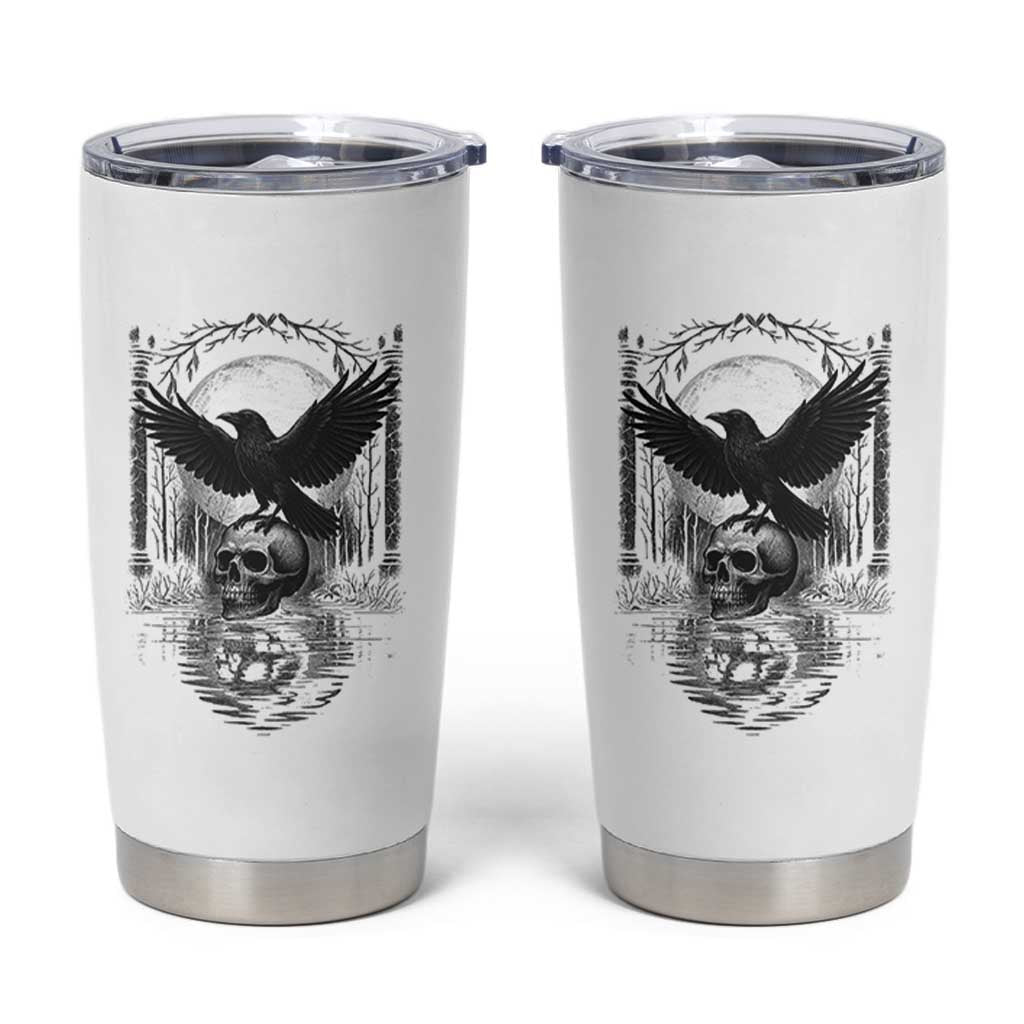 Gothic Raven On Skull With Full Moon Tumbler Cup