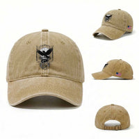 Gothic Raven On Skull With Full Moon Washed Cotton Baseball Cap