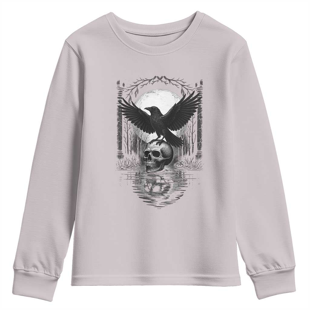 Gothic Raven On Skull With Full Moon Youth Sweatshirt - Wonder Print Shop
