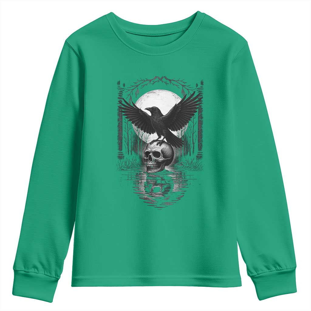 Gothic Raven On Skull With Full Moon Youth Sweatshirt - Wonder Print Shop