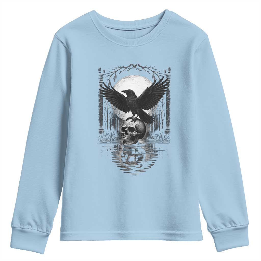 Gothic Raven On Skull With Full Moon Youth Sweatshirt - Wonder Print Shop