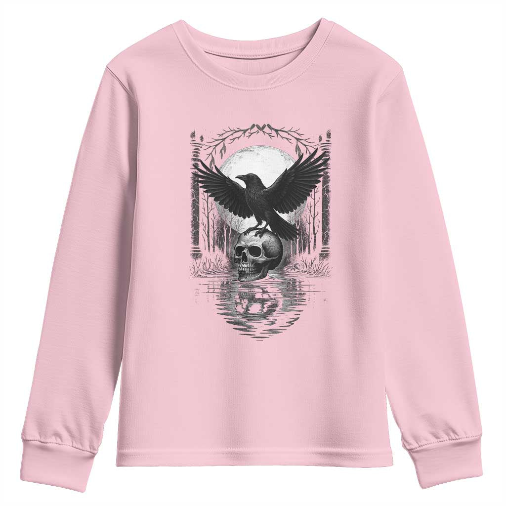 Gothic Raven On Skull With Full Moon Youth Sweatshirt - Wonder Print Shop