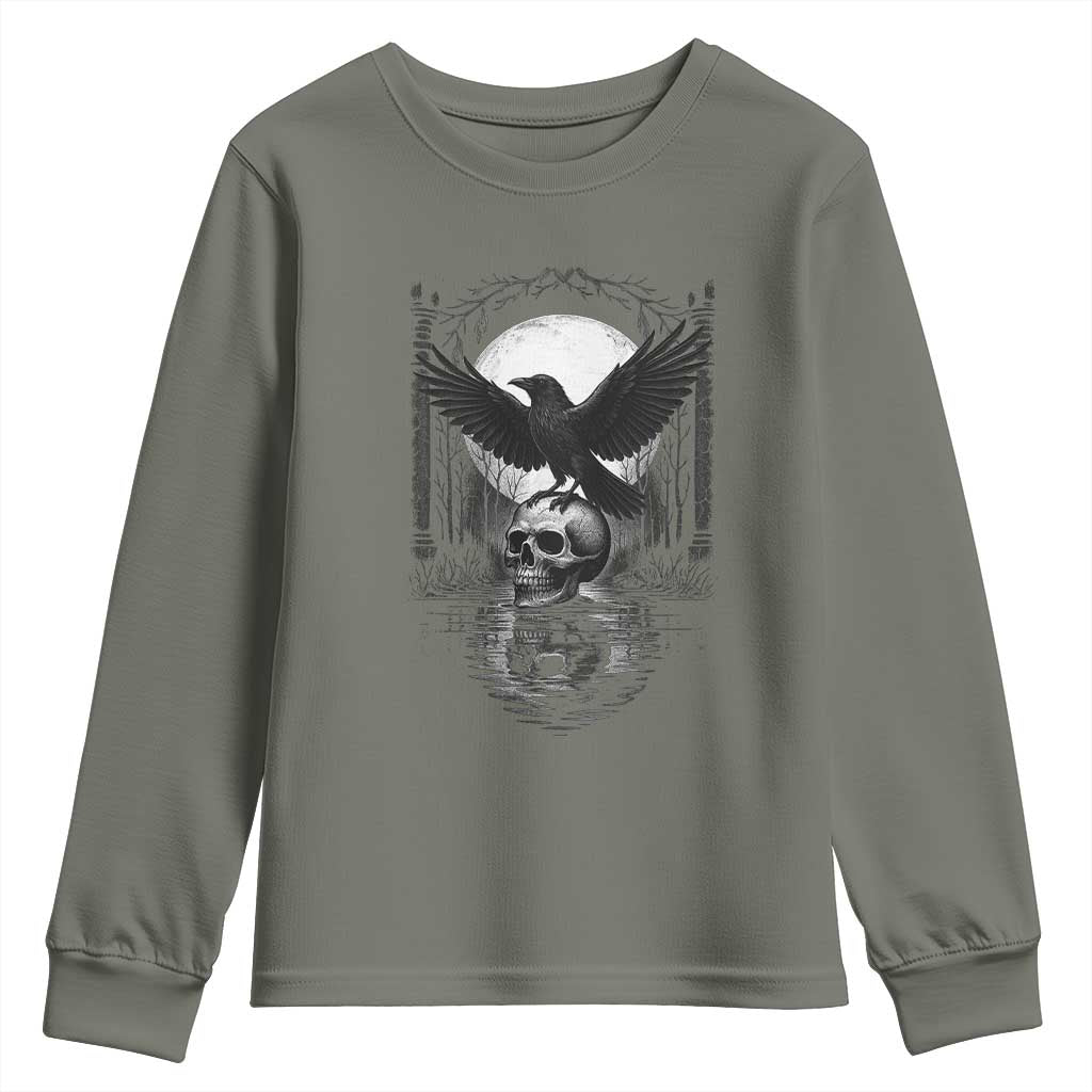Gothic Raven On Skull With Full Moon Youth Sweatshirt - Wonder Print Shop