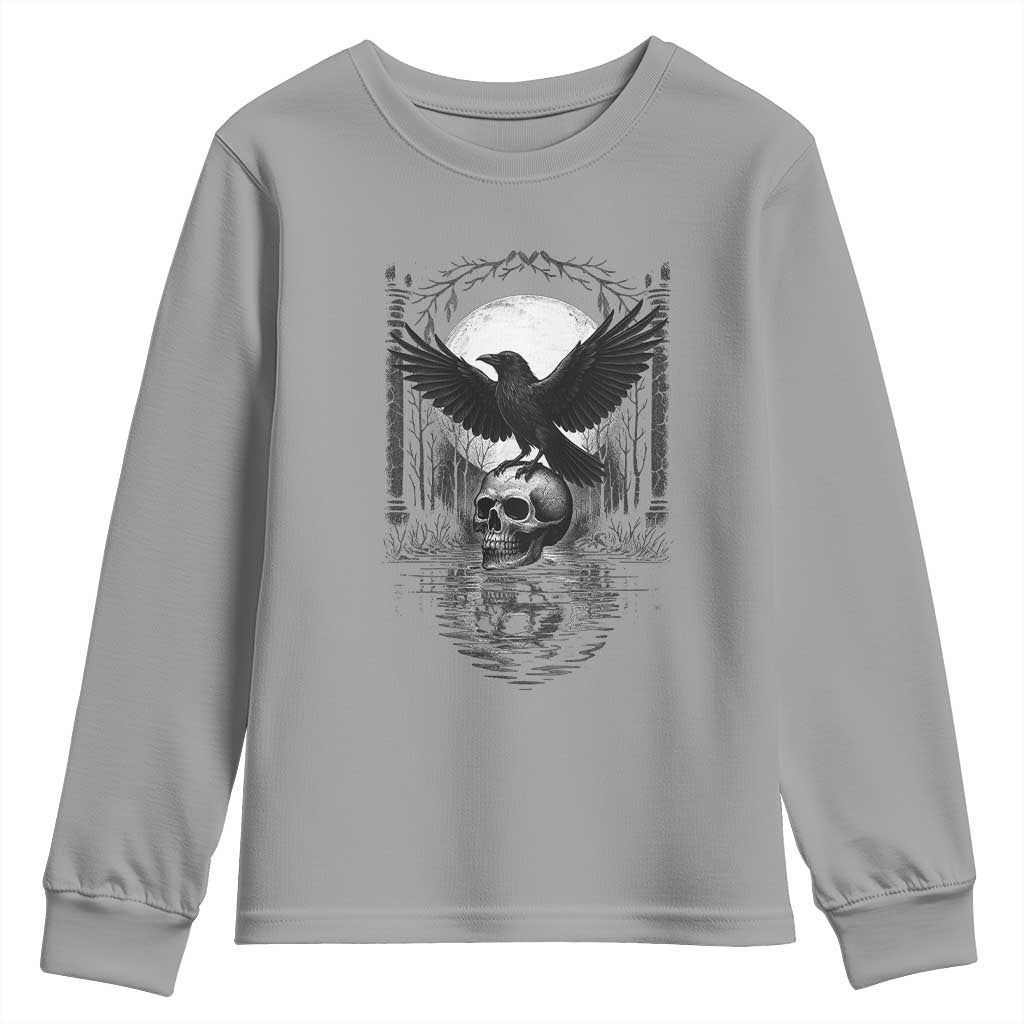 Gothic Raven On Skull With Full Moon Youth Sweatshirt - Wonder Print Shop