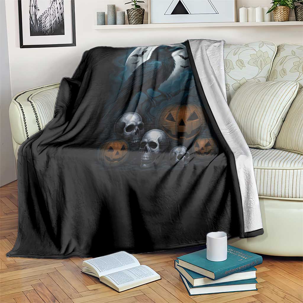 Halloween Gothic Raven Throw Blanket Full Moon Horror Art - Wonder Print Shop