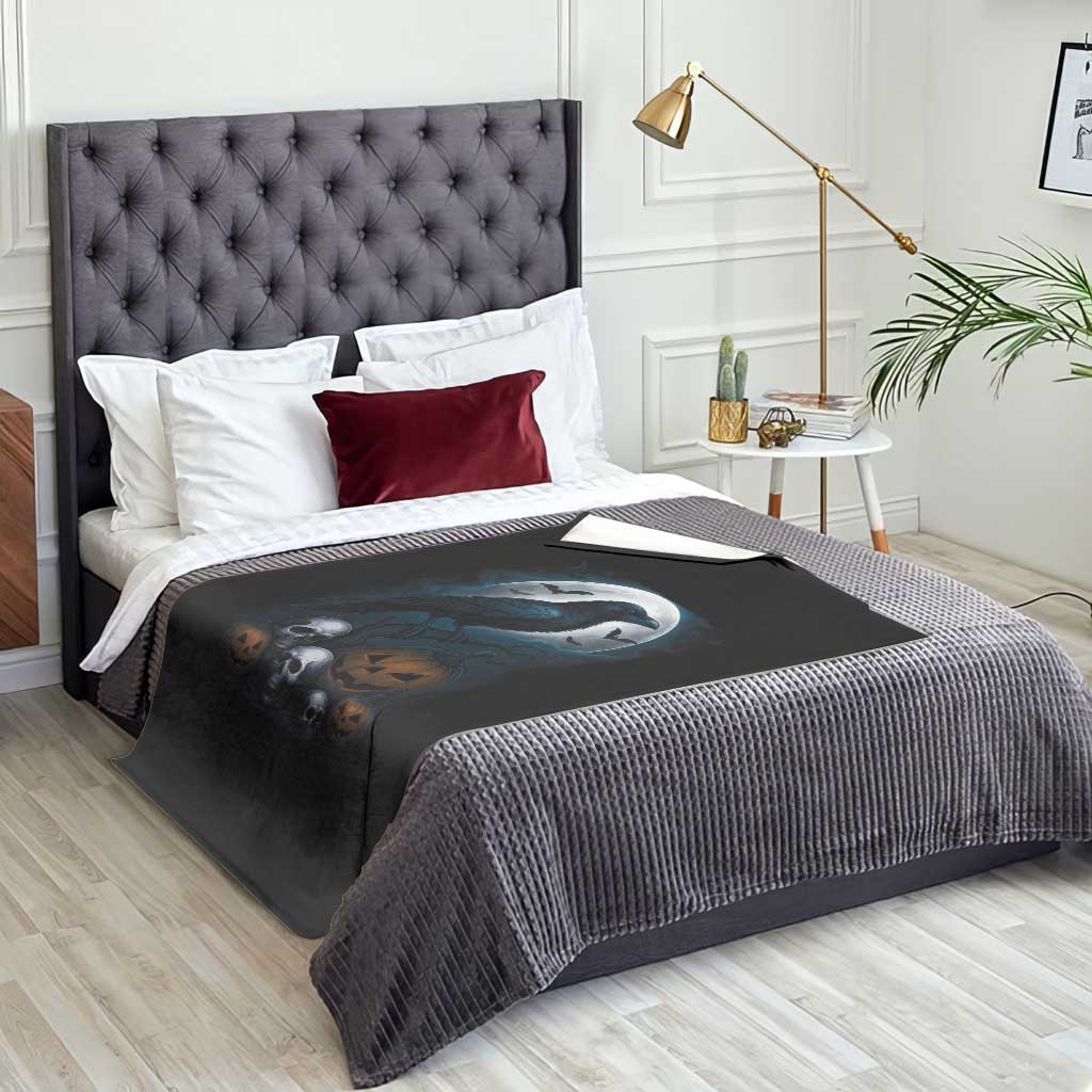 Halloween Gothic Raven Throw Blanket Full Moon Horror Art - Wonder Print Shop