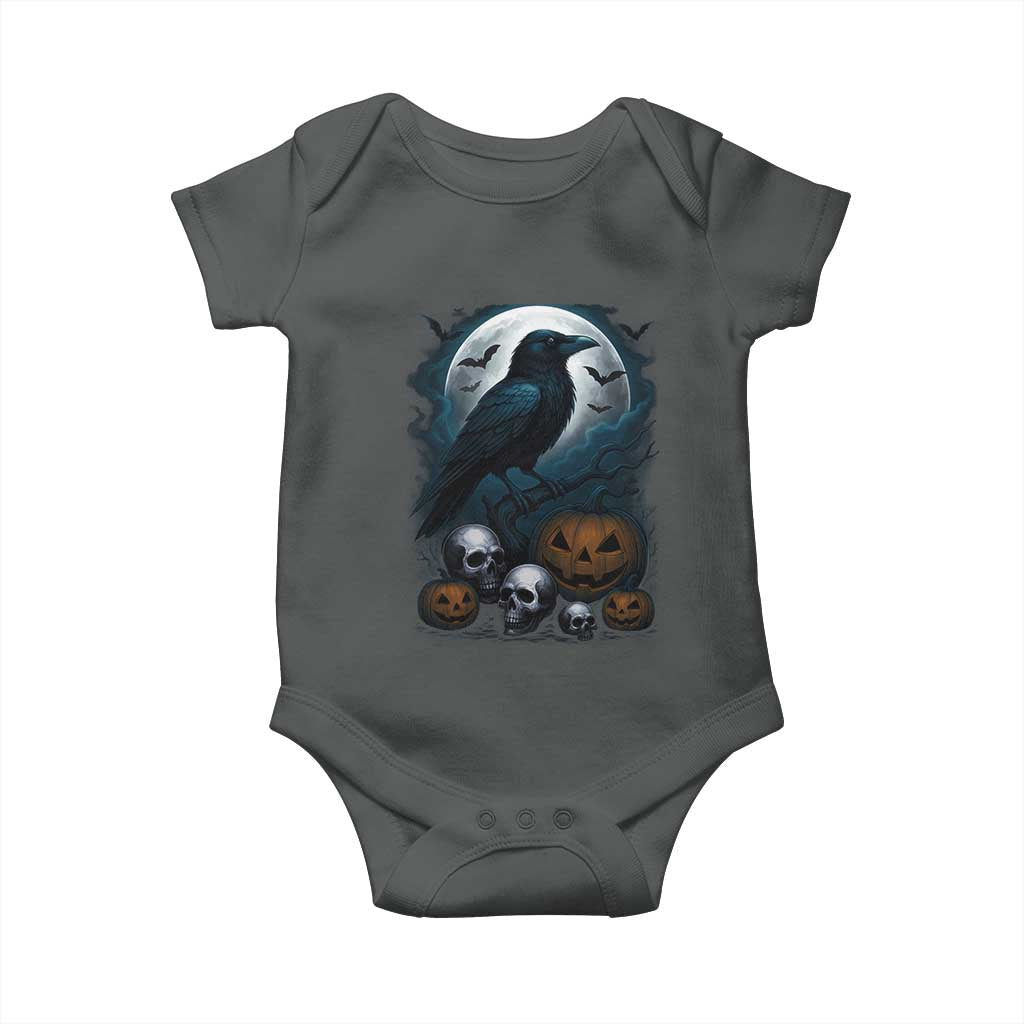 Halloween Gothic Raven Baby Onesie Full Moon Horror Art - Wonder Print Shop